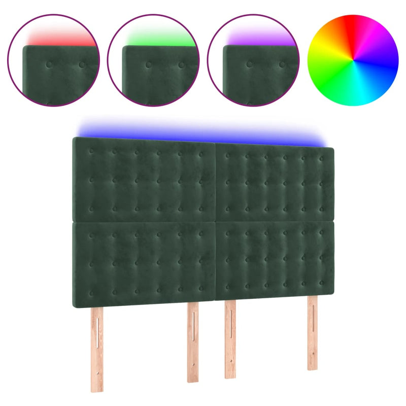 vidaXL sötétzöld bársony LED-es fejtámla 144x5x118/128 cm