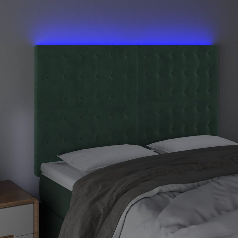 vidaXL sötétzöld bársony LED-es fejtámla 144x5x118/128 cm