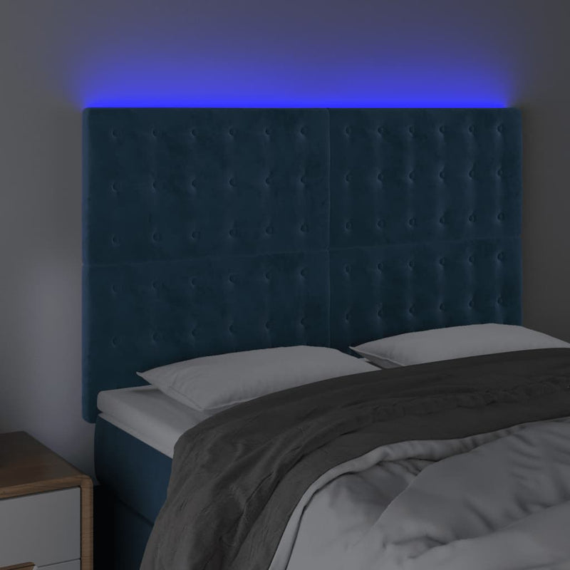vidaXL sötétkék bársony LED-es fejtámla 144x5x118/128 cm