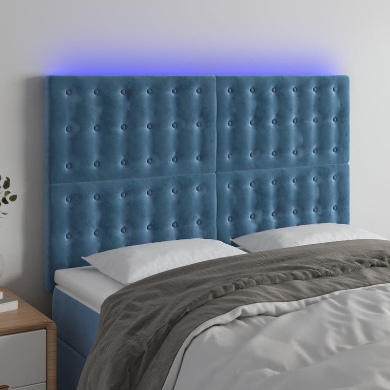 vidaXL sötétkék bársony LED-es fejtámla 144x5x118/128 cm