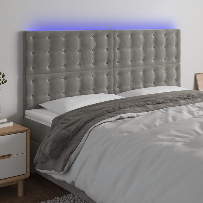 vidaXL világosszürke bársony LED-es fejtámla 160x5x118/128 cm