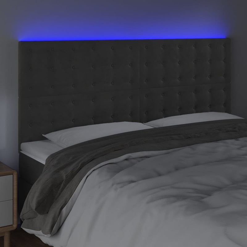 vidaXL sötétszürke bársony LED-es fejtámla 160x5x118/128 cm