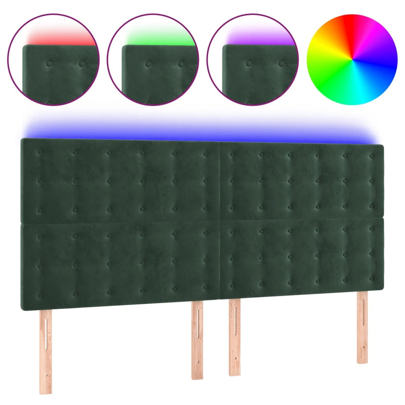 vidaXL sötétzöld bársony LED-es fejtámla 160x5x118/128 cm