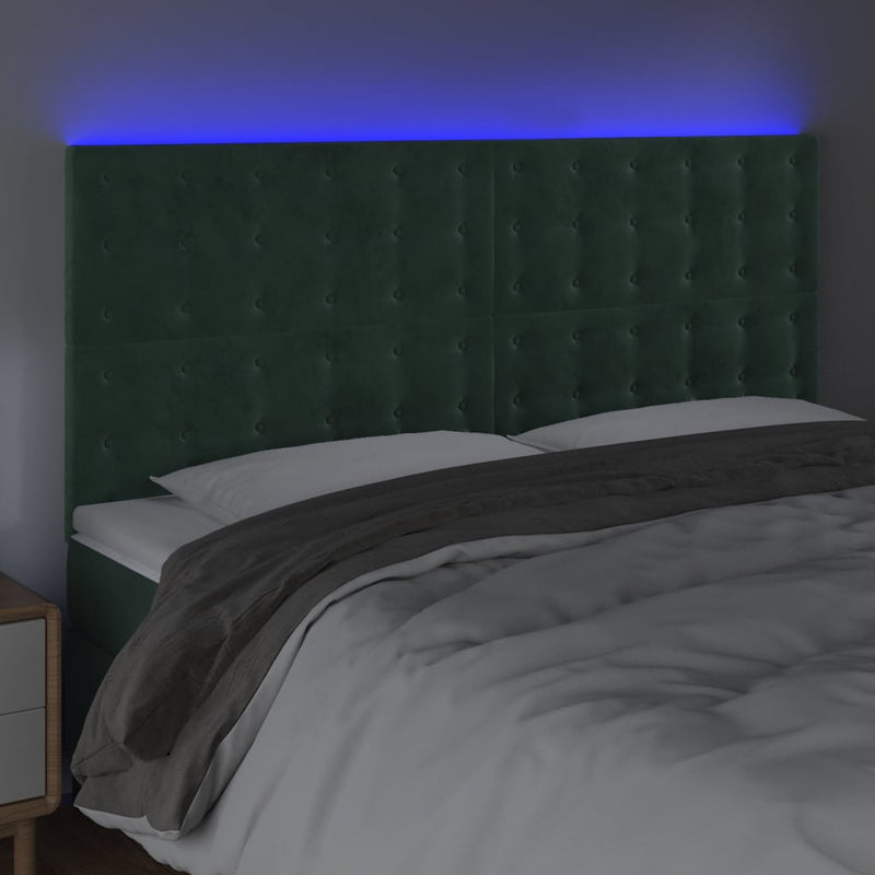 vidaXL sötétzöld bársony LED-es fejtámla 160x5x118/128 cm
