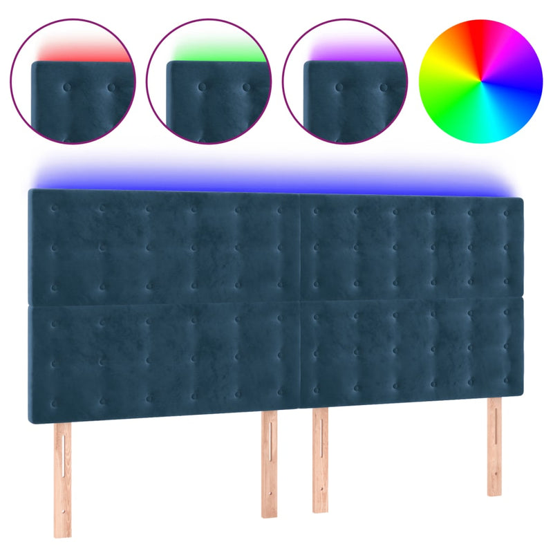vidaXL sötétkék bársony LED-es fejtámla 160x5x118/128 cm