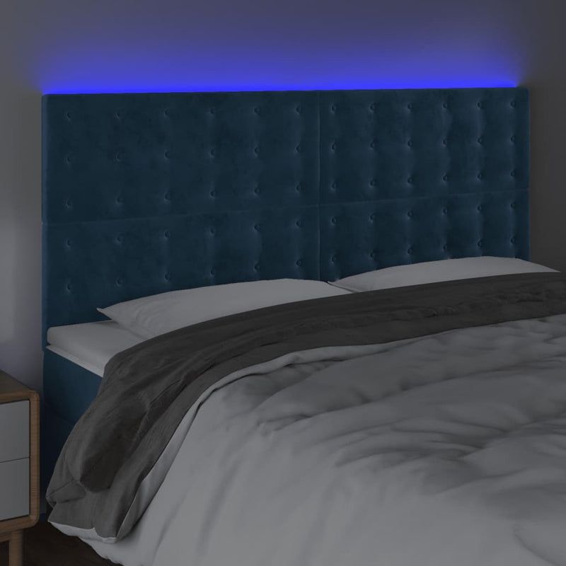vidaXL sötétkék bársony LED-es fejtámla 160x5x118/128 cm