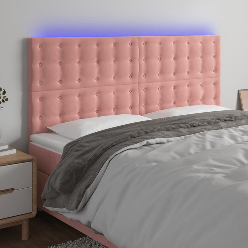 vidaXL rózsaszín bársony LED-es fejtámla 160x5x118/128 cm