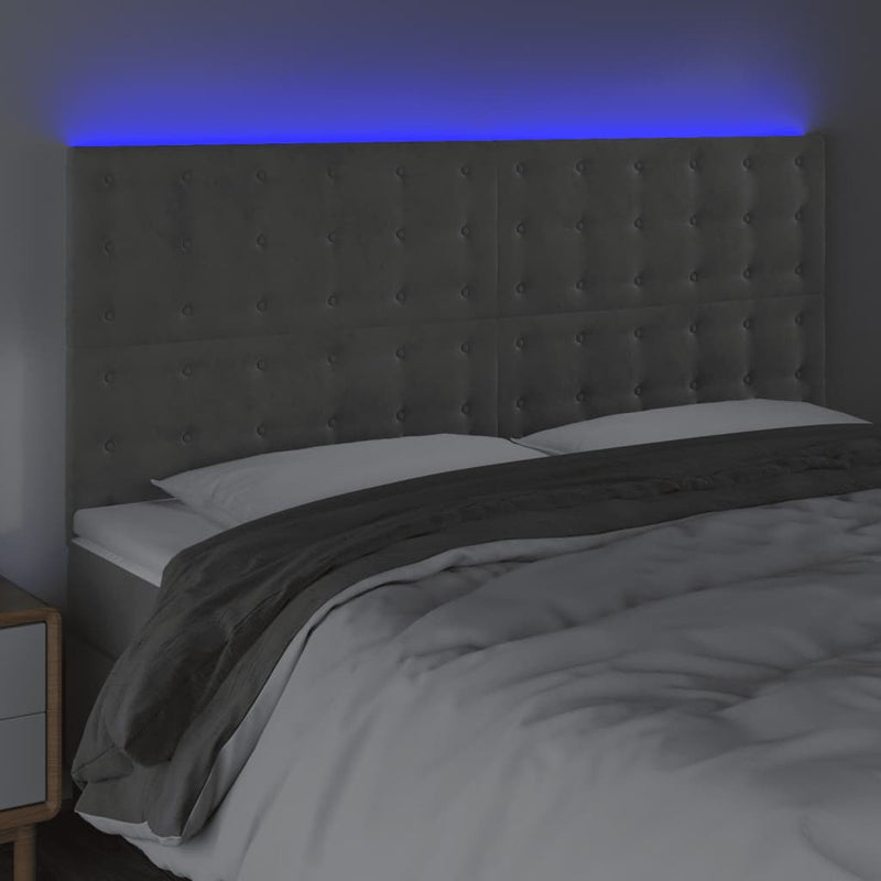 vidaXL világosszürke bársony LED-es fejtámla 180x5x118/128 cm