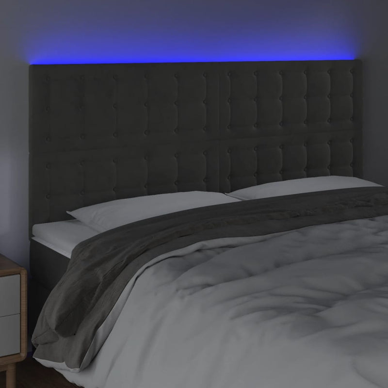 vidaXL sötétszürke bársony LED-es fejtámla 180x5x118/128 cm