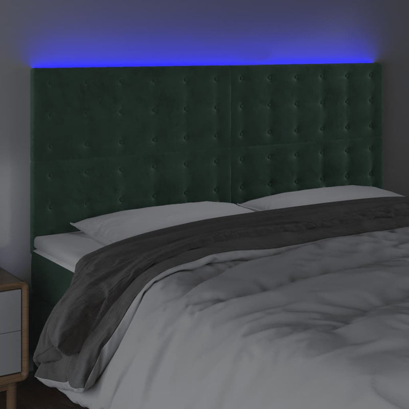 vidaXL sötétzöld bársony LED-es fejtámla 180x5x118/128 cm