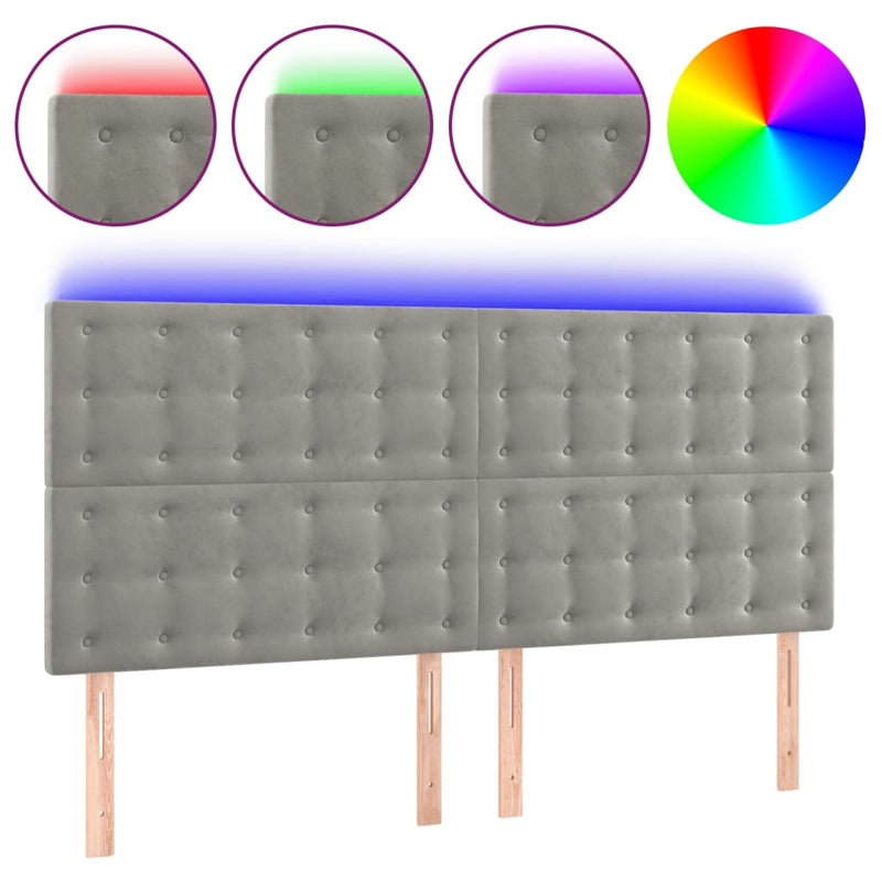 vidaXL világosszürke bársony LED-es fejtámla 200x5x118/128 cm