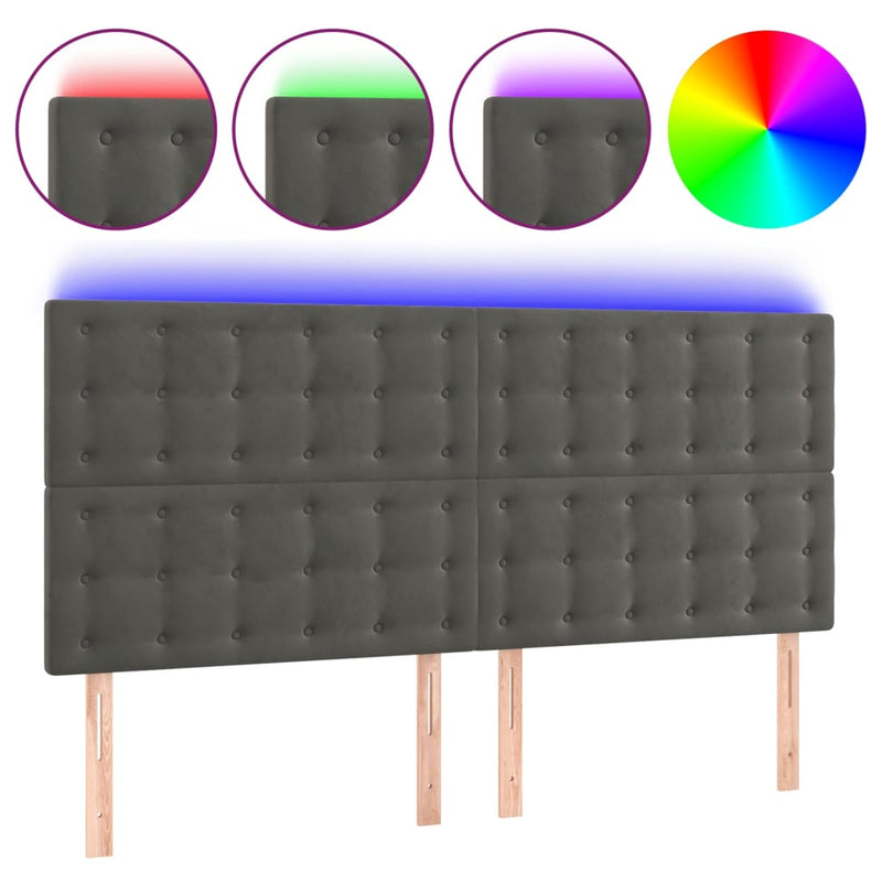 vidaXL sötétszürke bársony LED-es fejtámla 200x5x118/128 cm