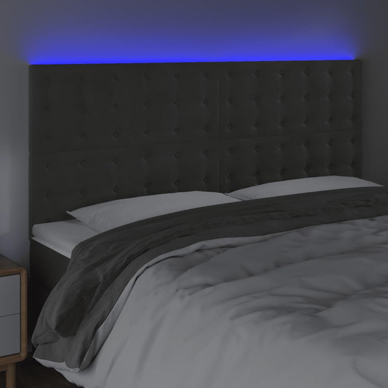 vidaXL sötétszürke bársony LED-es fejtámla 200x5x118/128 cm