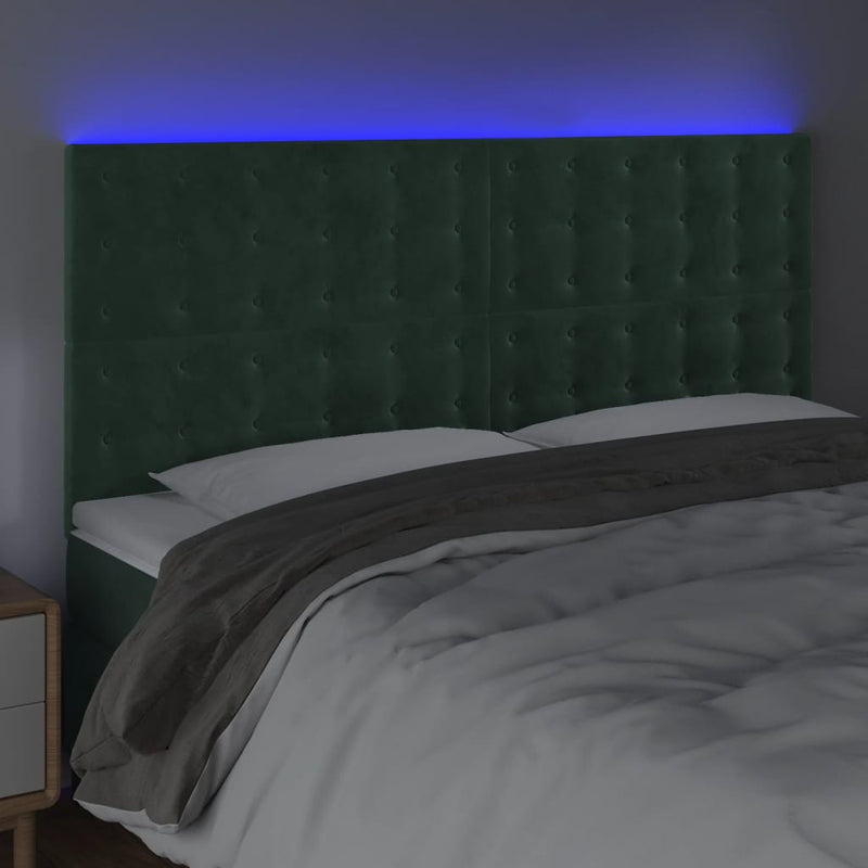 vidaXL sötétzöld bársony LED-es fejtámla 200x5x118/128 cm