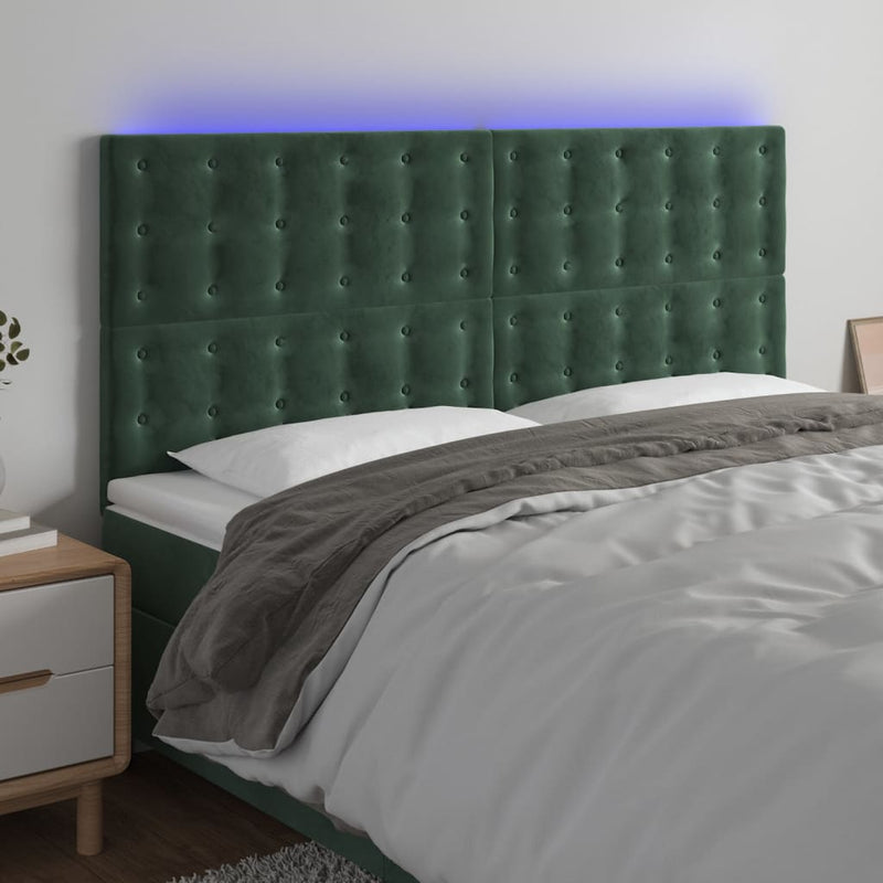 vidaXL sötétzöld bársony LED-es fejtámla 200x5x118/128 cm
