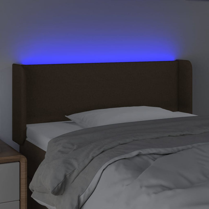 vidaXL sötétbarna szövet LED-es fejtámla 83 x 16 x 78/88 cm
