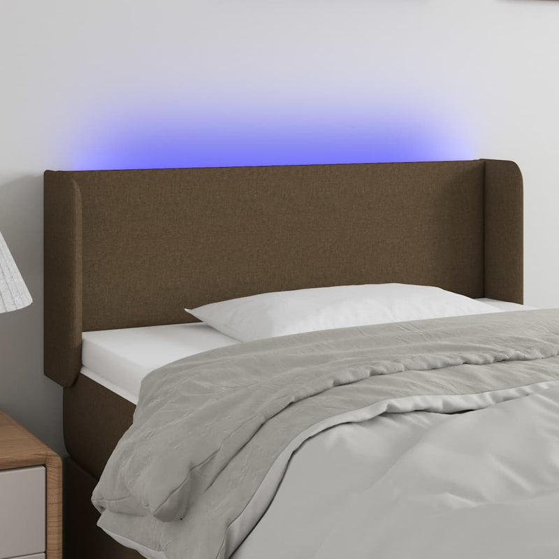 vidaXL sötétbarna szövet LED-es fejtámla 83 x 16 x 78/88 cm