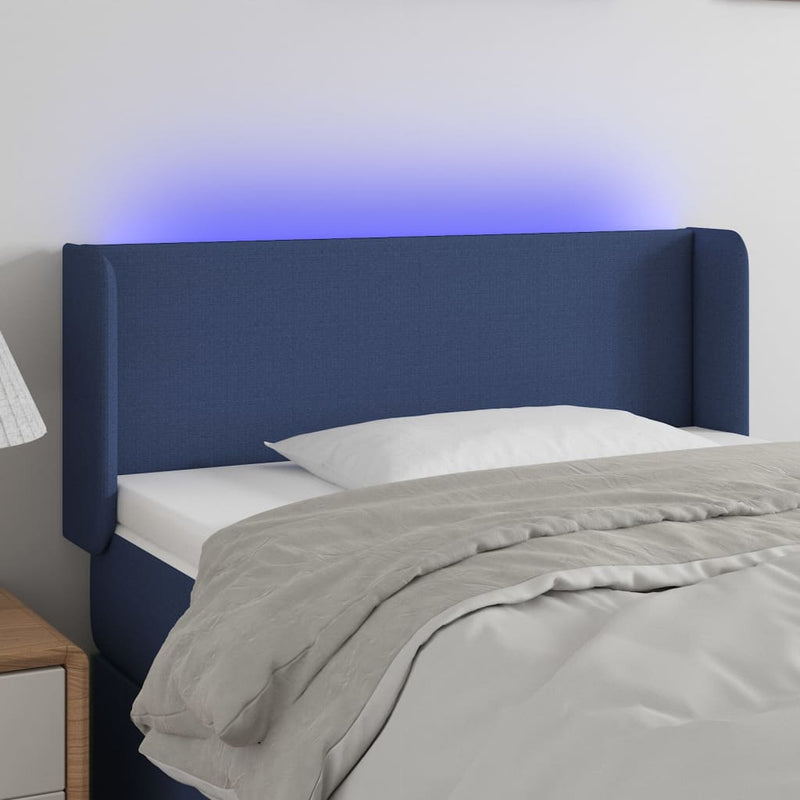 vidaXL kék szövet LED-es fejtámla 83 x 16 x 78/88 cm