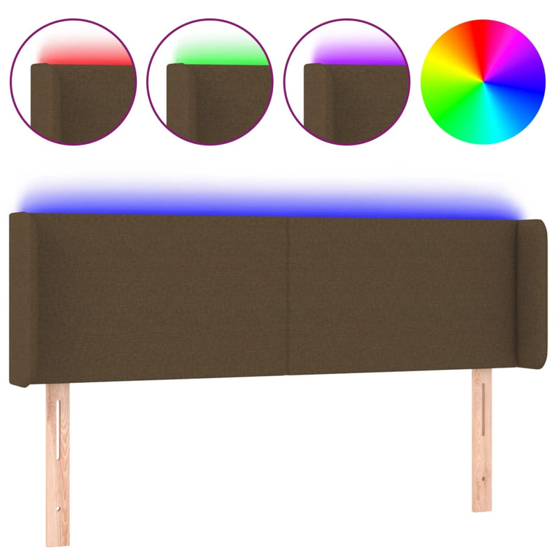 vidaXL sötétbarna szövet LED-es fejtámla 147 x 16 x 78/88 cm