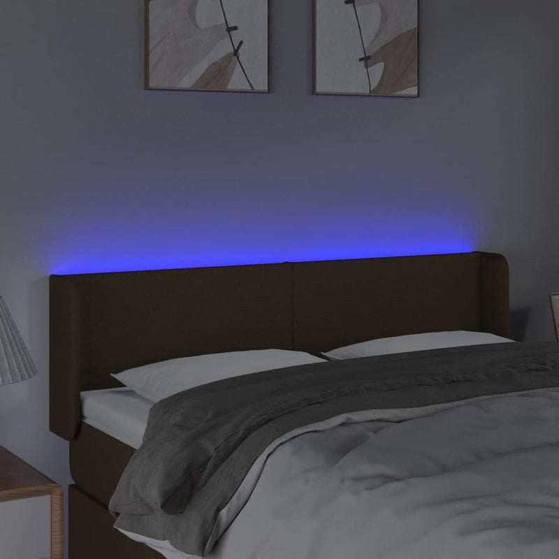 vidaXL sötétbarna szövet LED-es fejtámla 147 x 16 x 78/88 cm