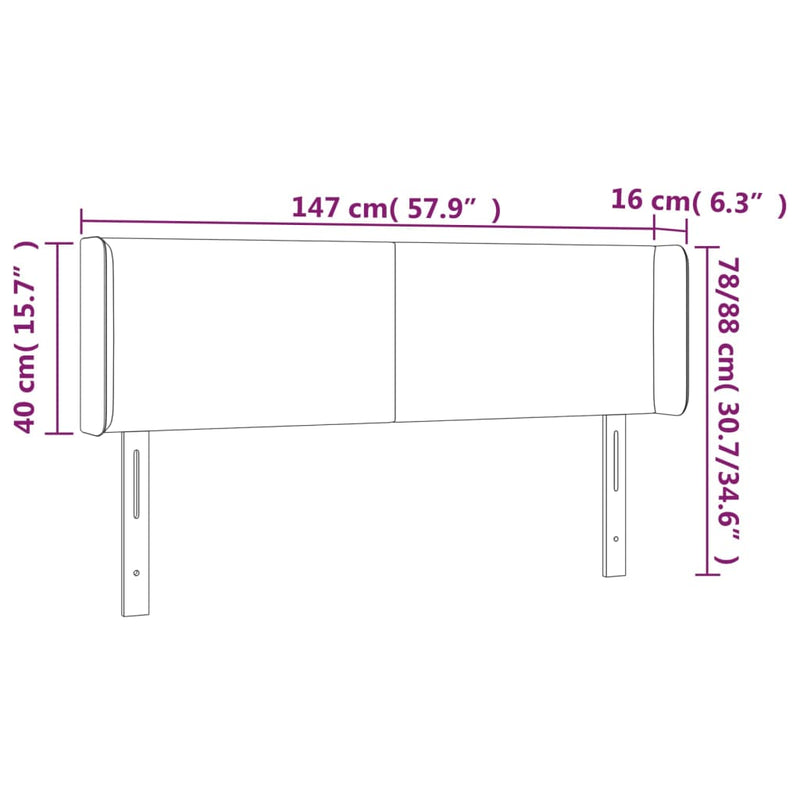 vidaXL sötétbarna szövet LED-es fejtámla 147 x 16 x 78/88 cm