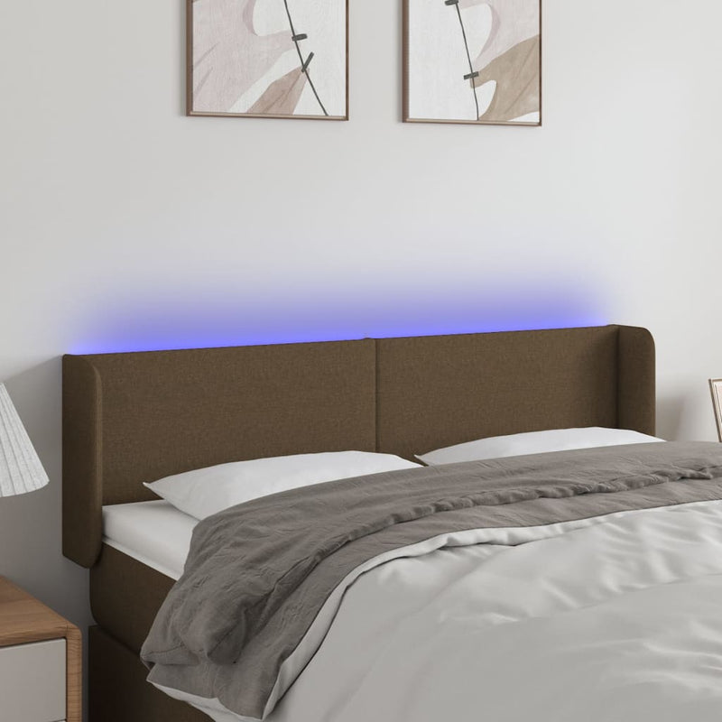 vidaXL sötétbarna szövet LED-es fejtámla 147 x 16 x 78/88 cm