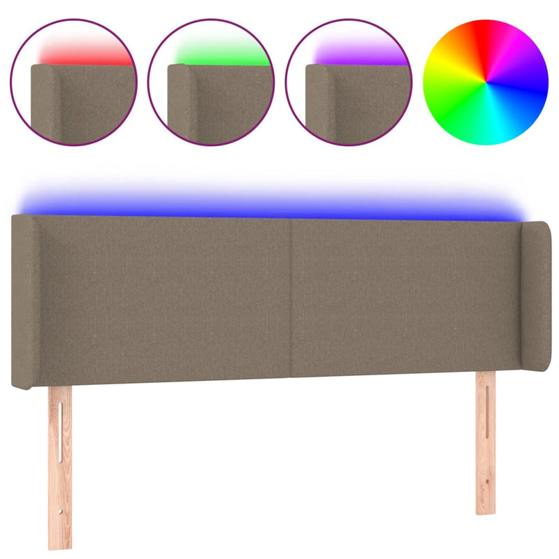 vidaXL tópszínű szövet LED-es fejtámla 147 x 16 x 78/88 cm