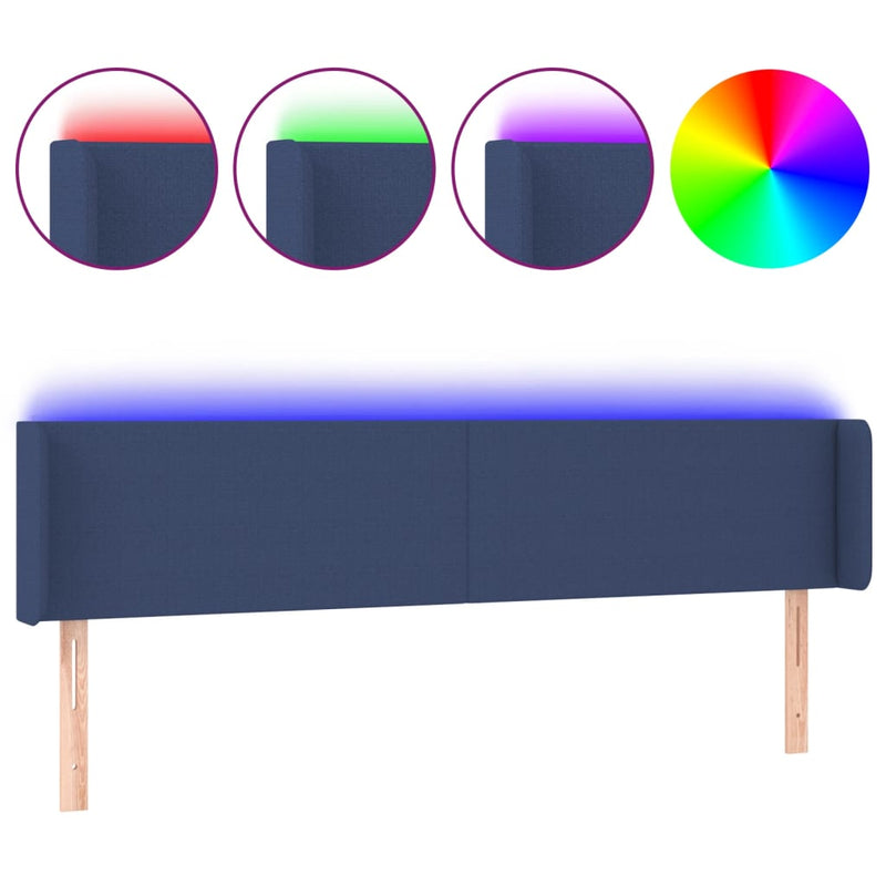vidaXL kék szövet LED-es fejtámla 163 x 16 x 78/88 cm