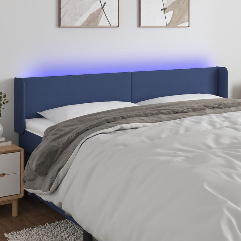 vidaXL kék szövet LED-es fejtámla 163 x 16 x 78/88 cm