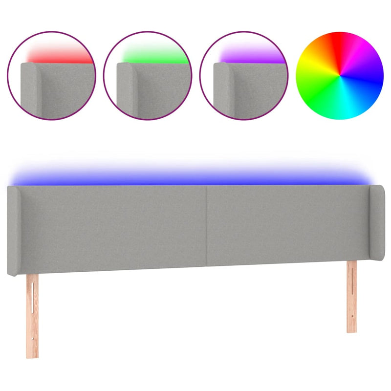 vidaXL világosszürke szövet LED-es fejtámla 183 x 16 x 78/88 cm