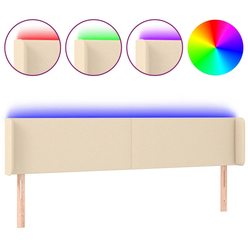 vidaXL krémszínű szövet LED-es fejtámla 183 x 16 x 78/88 cm