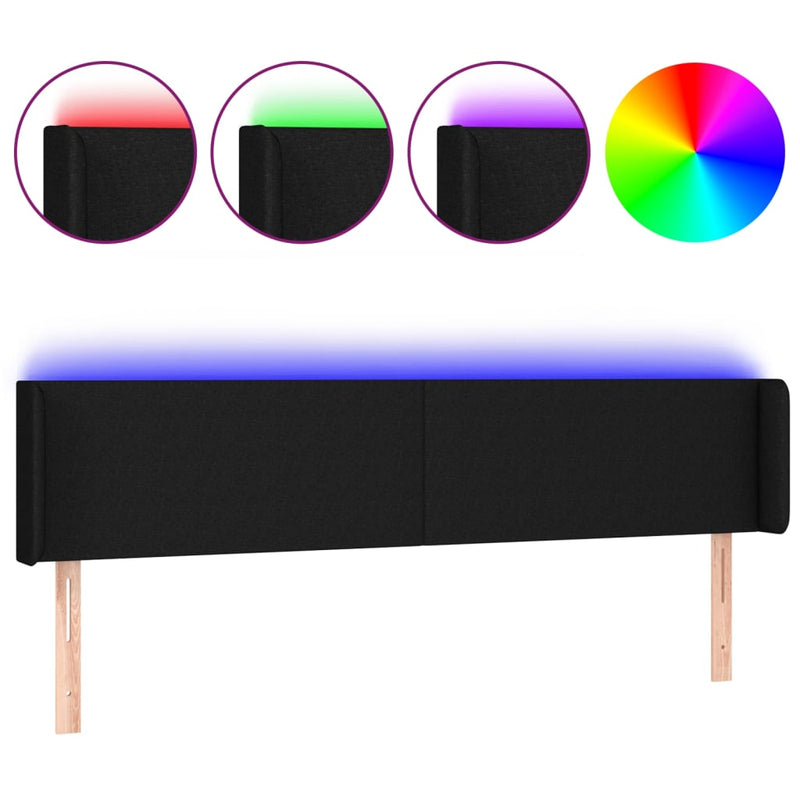 vidaXL fekete szövet LED-es fejtámla 203 x 16 x 78/88 cm