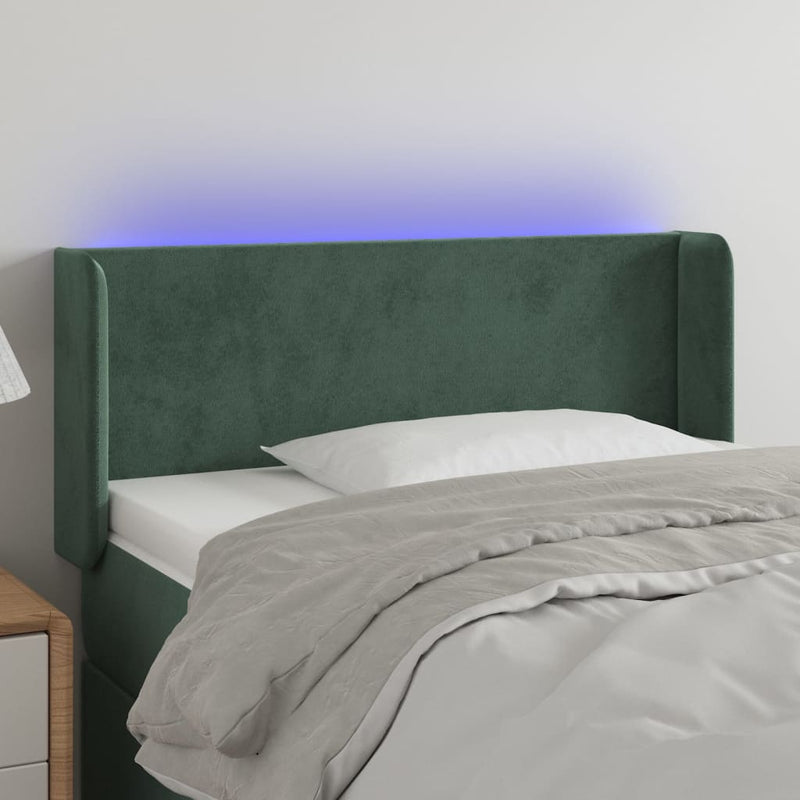 vidaXL sötétzöld bársony LED-es fejtámla 83 x 16 x 78/88 cm