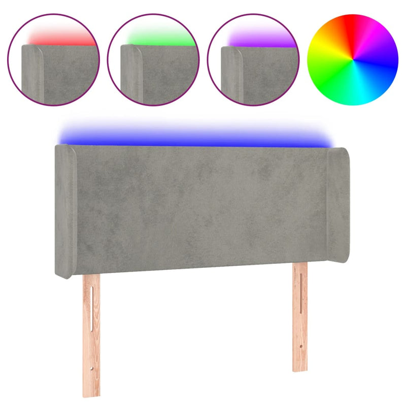 vidaXL világosszürke bársony LED-es fejtámla 93 x 16 x 78/88 cm