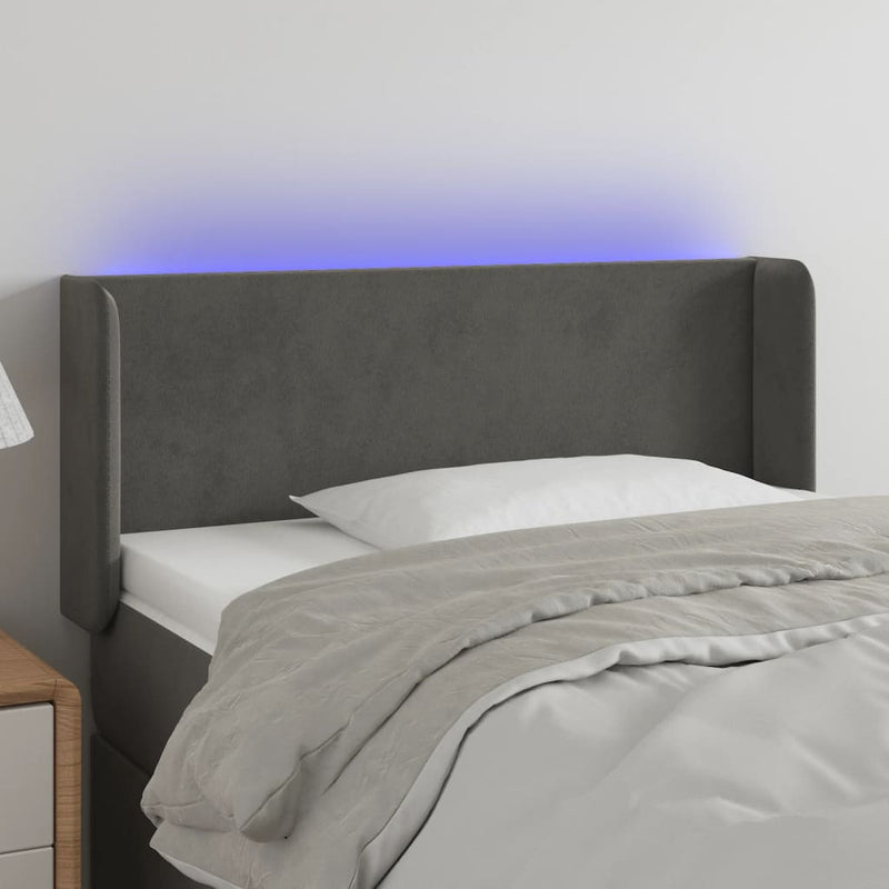 vidaXL sötétszürke bársony LED-es fejtámla 93 x 16 x 78/88 cm