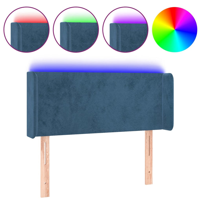 vidaXL sötétkék bársony LED-es fejtámla 103 x 16 x 78/88 cm
