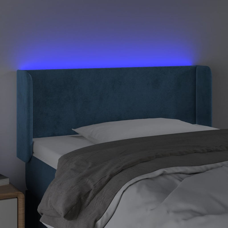 vidaXL sötétkék bársony LED-es fejtámla 103 x 16 x 78/88 cm