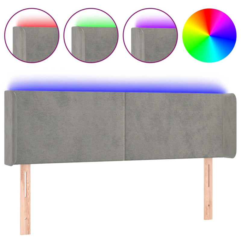 vidaXL világosszürke bársony LED-es fejtámla 147 x 16 x 78/88 cm