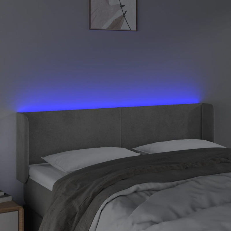 vidaXL világosszürke bársony LED-es fejtámla 147 x 16 x 78/88 cm