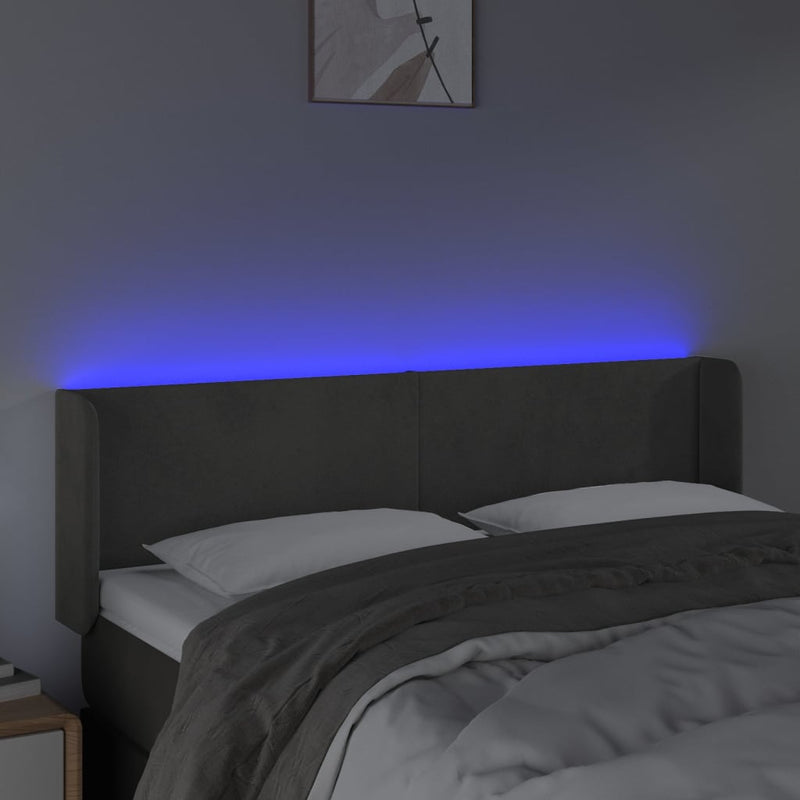 vidaXL sötétszürke bársony LED-es fejtámla 147 x 16 x 78/88 cm