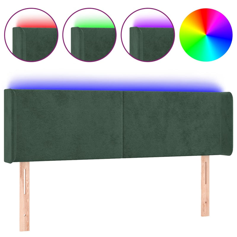vidaXL sötétzöld bársony LED-es fejtámla 147 x 16 x 78/88 cm