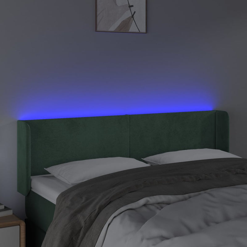 vidaXL sötétzöld bársony LED-es fejtámla 147 x 16 x 78/88 cm