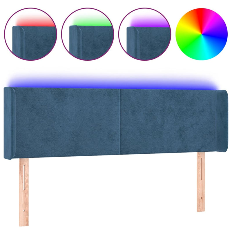 vidaXL sötétkék bársony LED-es fejtámla 147 x 16 x 78/88 cm