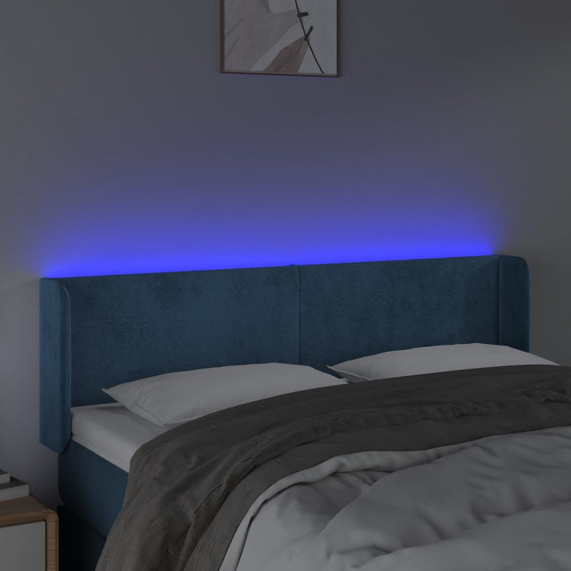 vidaXL sötétkék bársony LED-es fejtámla 147 x 16 x 78/88 cm