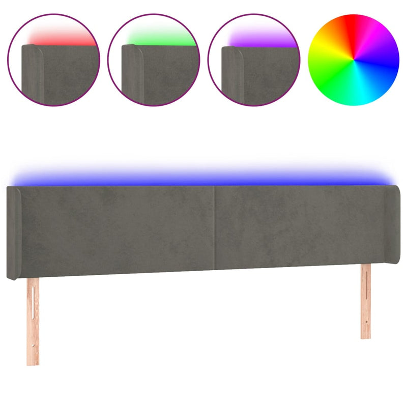 vidaXL sötétszürke bársony LED-es fejtámla 163 x 16 x 78/88 cm