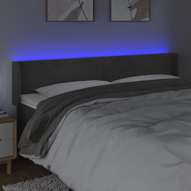vidaXL sötétszürke bársony LED-es fejtámla 163 x 16 x 78/88 cm