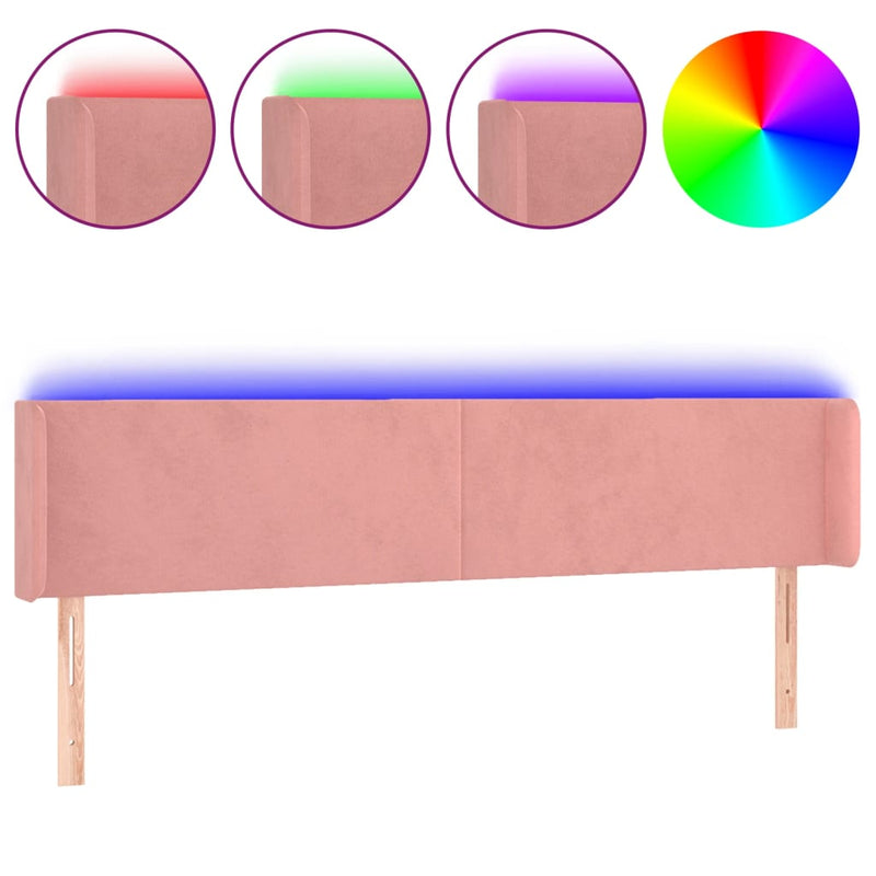 vidaXL rózsaszín bársony LED-es fejtámla 163x16x78/88 cm