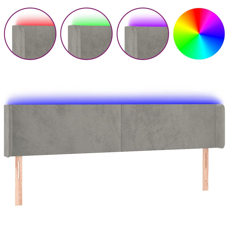 vidaXL világosszürke bársony LED-es fejtámla 183 x 16 x 78/88 cm
