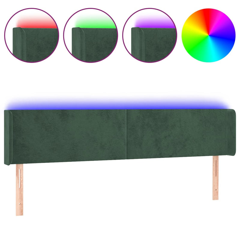 vidaXL sötétzöld bársony LED-es fejtámla 183 x 16 x 78/88 cm