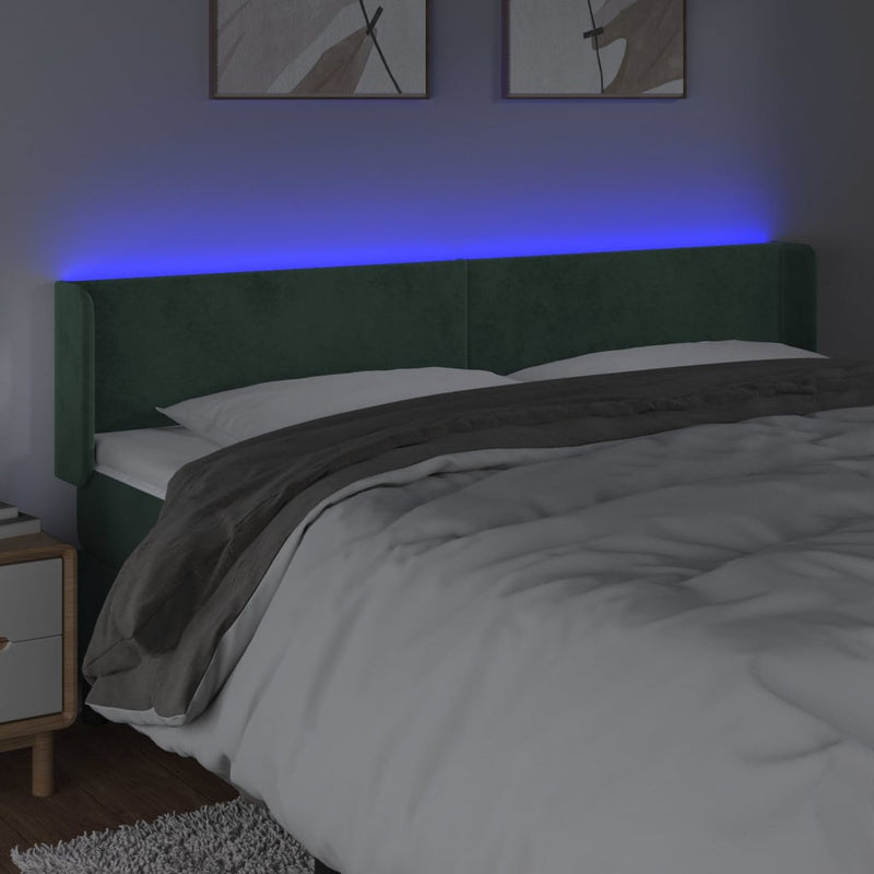 vidaXL sötétzöld bársony LED-es fejtámla 183 x 16 x 78/88 cm